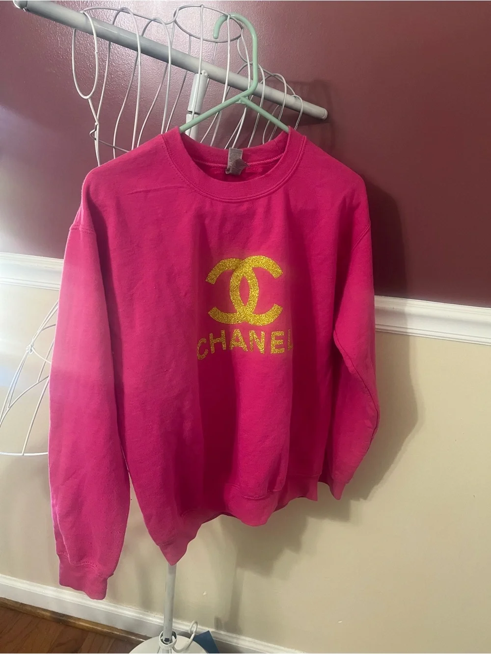 CHANEL Hot Pink Sweatshirt with Gold Logo